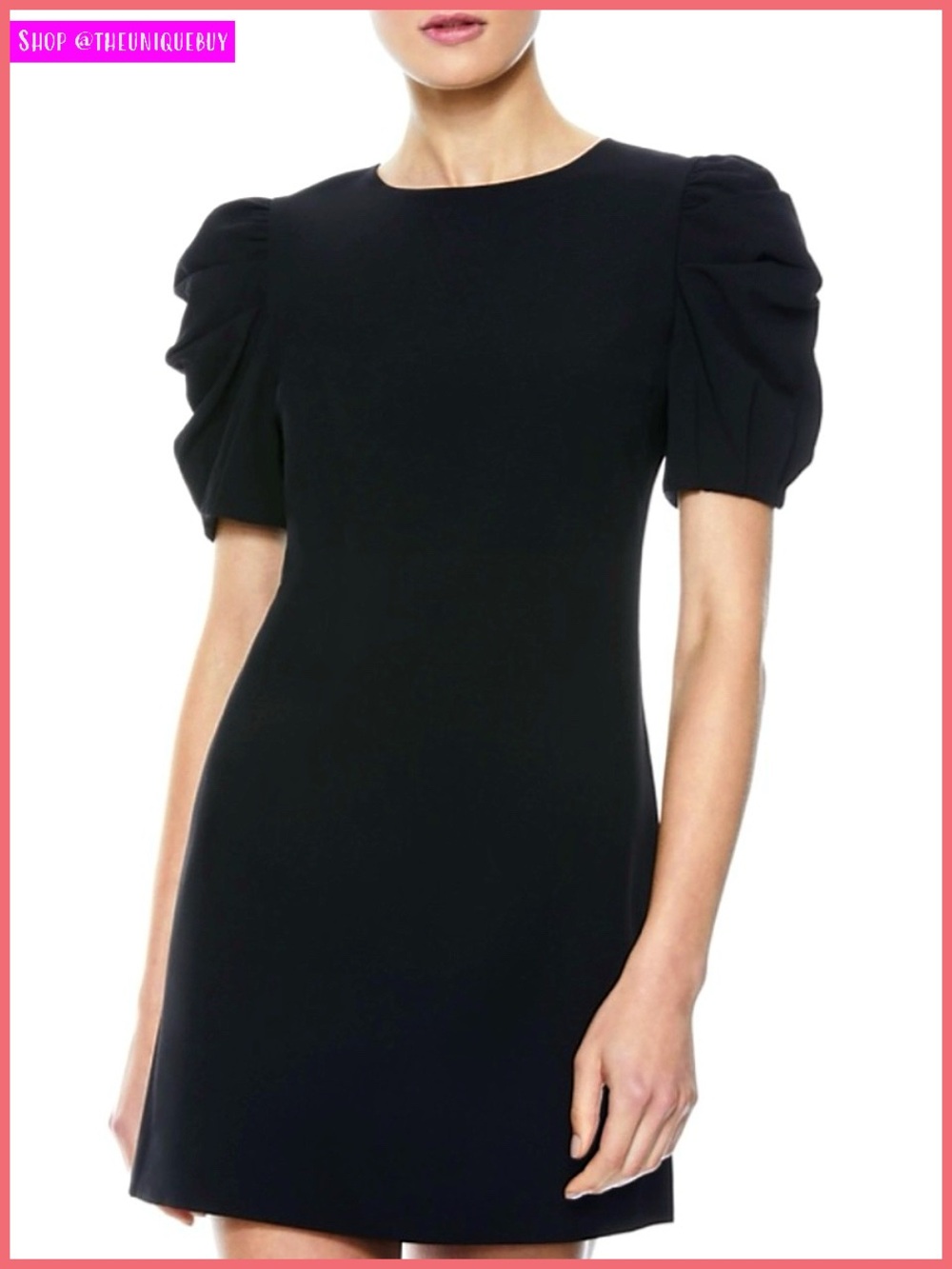 Alice + Olivia Hanita Puff Sleeve Black Shirt Dress